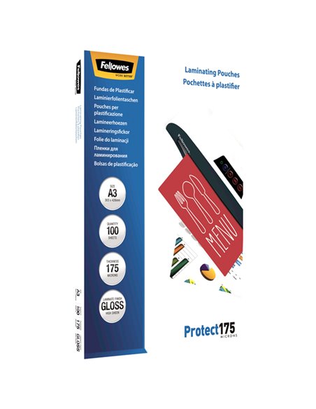 Scatola 100 pouches PROTECT175 175mic A3 Fellowes 5308803 FELLOWES POUCHES PER PLASTIFICARE