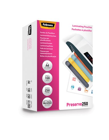 Scatola 100 pouches PRESERVE250 250mic A4 Fellowes 5401802 FELLOWES POUCHES PER PLASTIFICARE