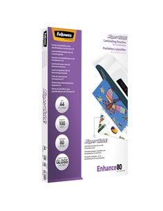 Scatola 100 pouches ENHANCE80 SuperQuick 80mic A4 Fellowes 5440001. FELLOWES POUCHES PER PLASTIFICARE
