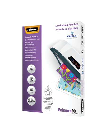 Scatola 100 pouches ENHANCE80 80mic A5 Fellowes 5306002 FELLOWES POUCHES PER PLASTIFICARE
