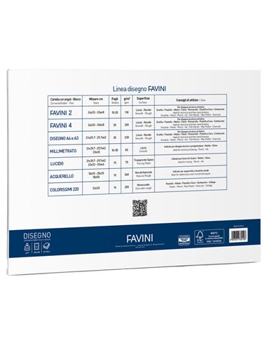 ALBUM FAVINI 4 33X48CM 220GR 20FG RUVIDO A168503 FAVINI ALBUM DISEGNO BIANCO