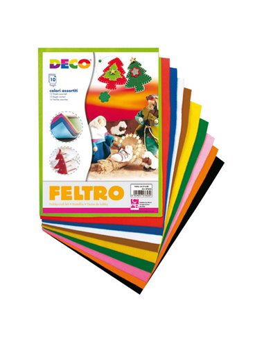 Feltro colorato 21x30cm colori assortiti Conf.10 fogli DECO 07653 DECO ACCESSORI DIDATTICI E LAVORI MANUALI