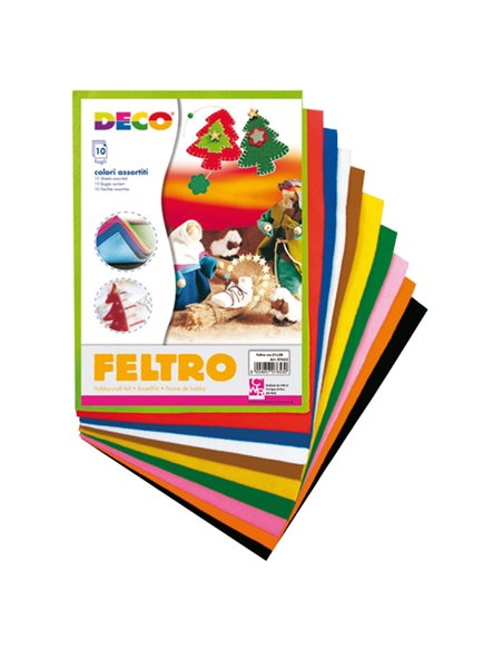 Feltro colorato 21x30cm colori assortiti Conf.10 fogli DECO 07653 DECO ACCESSORI DIDATTICI E LAVORI MANUALI