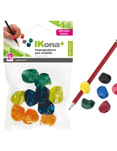 Busta 10 impugnature per matite colori assortiti IKONA+ 11430 IKona+ BAGNADITA-DITALI IN GOMMA
