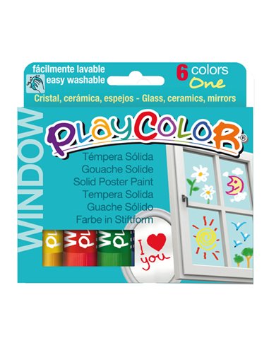 TEMPERA SOLIDA PER VETRI PLAYCOLOR 6 COLORI BRILLANTI IN STICK 02001