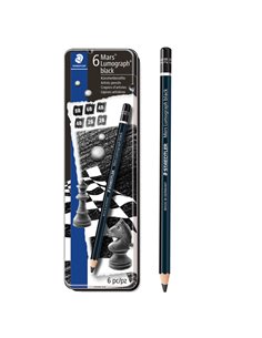 Astuccio metallo 6 matite Mars® Lumograph®BLACK 4gradazioni Staedtler 100B-G6 STAEDTLER MATITE GRAFITE
