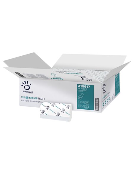 Pacco 200 asciugamani piegati a Z goffrato a onda DissolveTech Papernet 416617 PAPERNET ASCIUGAMANI PIEGATI E IN ROTOLO