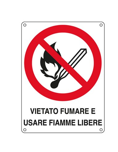 CARTELLO ALLUMINIO 16,6x23,3cm 'Vietato fumare e usare fiamme libere" E620501W CARTELLI SEGNALATORI CARTELLI INFORMATIVI