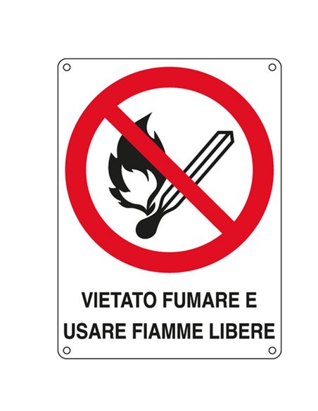 CARTELLO ALLUMINIO 16,6x23,3cm 'Vietato fumare e usare fiamme libere" E620501W CARTELLI SEGNALATORI CARTELLI INFORMATIVI
