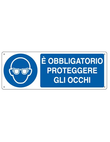 CARTELLO ALLUMINIO 35x12,5cm 'E' obligatorio proteggere gli occhi" E1901K CARTELLI SEGNALATORI CARTELLI INFORMATIVI