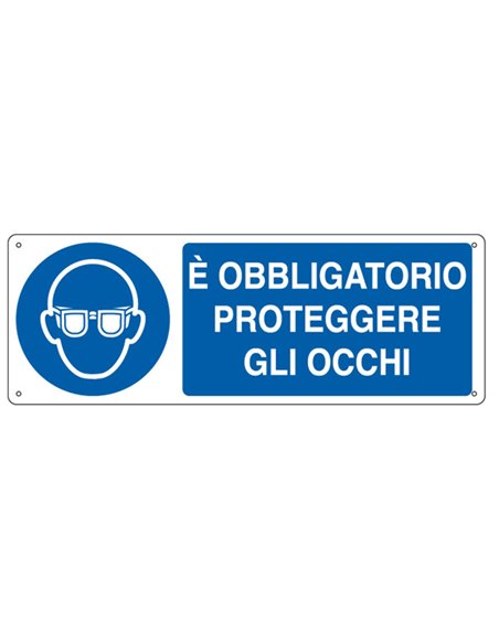 CARTELLO ALLUMINIO 35x12,5cm 'E' obligatorio proteggere gli occhi" E1901K CARTELLI SEGNALATORI CARTELLI INFORMATIVI
