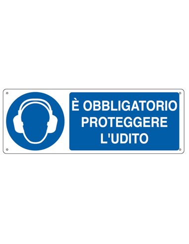 CARTELLO ALLUMINIO 35x12,5cm 'E' obligatorio proteggere l'udito" E1906K CARTELLI SEGNALATORI CARTELLI INFORMATIVI