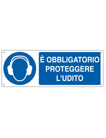 CARTELLO ALLUMINIO 35x12,5cm 'E' obligatorio proteggere l'udito" E1906K CARTELLI SEGNALATORI CARTELLI INFORMATIVI