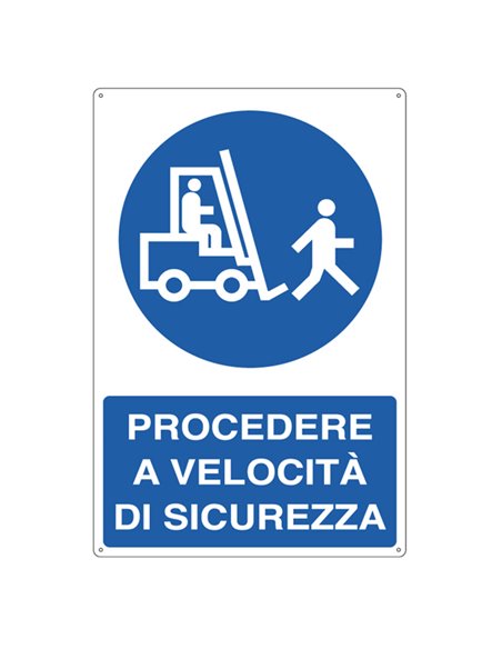 CARTELLO ALLUMINIO 50x70cm 'Procedere a velocitA' di sicurezza' 1971Y CARTELLI SEGNALATORI CARTELLI INFORMATIVI