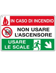 CARTELLO ALLUMINIO 30x20cm 'In caso di incendio non usare l'ascensore...' E3537 CARTELLI SEGNALATORI CARTELLI INFORMATIVI