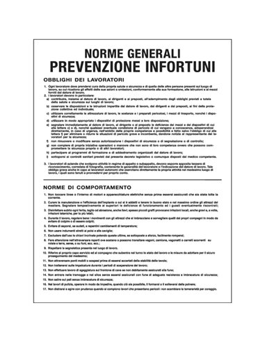 CARTELLO POLIONDA 50x67cm 'Norme generali prevenzione infortuni' PO5031 CARTELLI SEGNALATORI CARTELLI INFORMATIVI