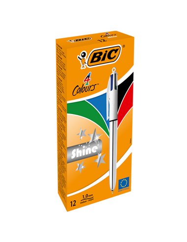 Scatola 12 penna sfera scatto 4COLORS SHINE SILVER BIC 982873