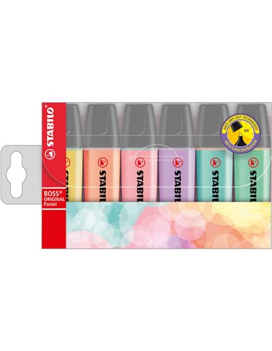 BUSTA 6 EVIDENZIATORI STABILO BOSS PASTEL 70/6-2 STABILO COLORE LIQUIDO