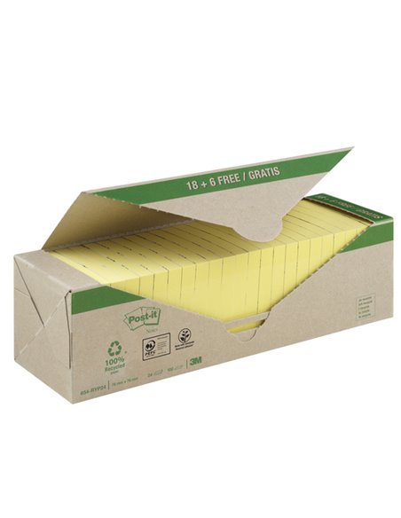 VALUE PACK 24 BLOCCO 100fg Post-it® CARTA RICICLATA GIALLO 76X76MM 654-RYP24 7100172342
