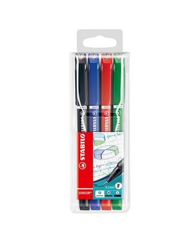 ASTUCCIO 4 FINELINER STABILO SENSOR PUNTA 0.3MM COLORI ASSORTITI 189/4 STABILO FINELINER