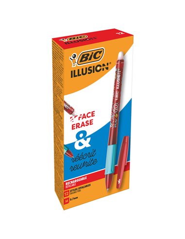 Scatola 12 penna sfera gel cancellabile GELOCITY ILLUSION 0,7mm rosso BIC 516524