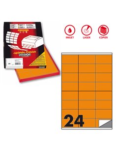 Etichetta adesiva C/500 arancio fluo 100fg A4 70x36mm (24et/fg) Markin X210C500F-AR MARKIN ETICHETTE CARTA COPY-LASER-INKJET