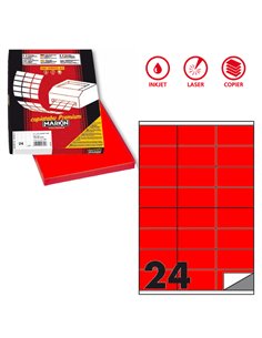 Etichetta adesiva C/500 rosso fluo 100fg A4 70x36mm (24et/fg) Markin X210C500F-RO MARKIN ETICHETTE CARTA COPY-LASER-INKJET