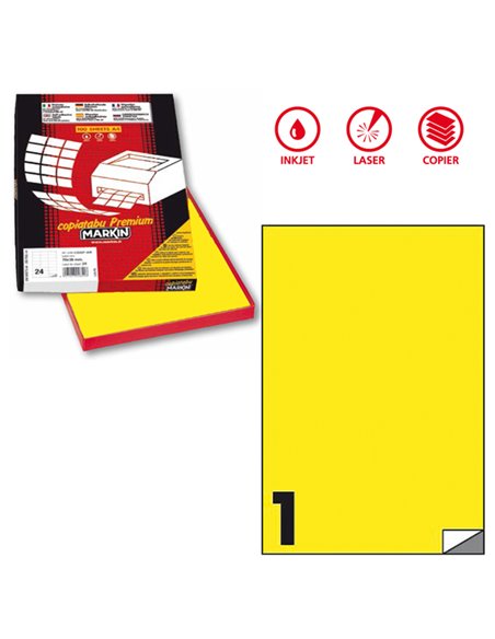 Etichetta adesiva C/503 giallo fluo 100fg A4 210x297mm (1et/fg) Markin X210C503F-GI MARKIN ETICHETTE CARTA COPY-LASER-INKJET