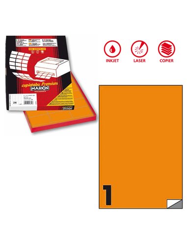 Etichetta adesiva C/503 arancio fluo 100fg A4 210x297mm (1et/fg) Markin X210C503F-AR MARKIN ETICHETTE CARTA COPY-LASER-INKJET
