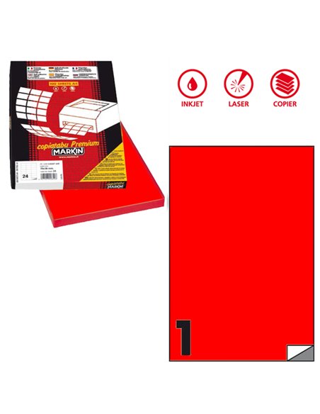 Etichetta adesiva C/503 rosso fluo 100fg A4 210x297mm (1et/fg) Markin X210C503F-RO MARKIN ETICHETTE CARTA COPY-LASER-INKJET