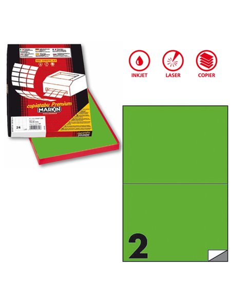 Etichetta adesiva C/509 verde fluo 100fg A4 210x148,5mm (2et/fg) Markin X210C509F-VE