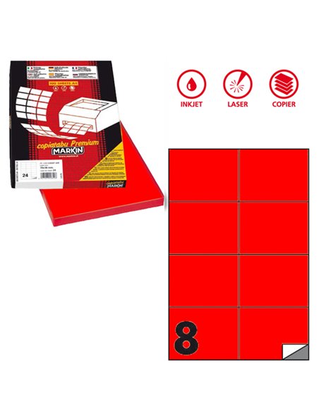 Etichetta adesiva C/512 rosso fluo 100fg A4 105x74,25mm (8et/fg) Markin X210C512F-RO MARKIN ETICHETTE CARTA COPY-LASER-INKJET