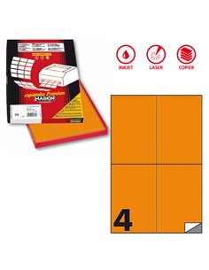 Etichetta adesiva C/519 arancio fluo 100fg A4 105x148,5mm (4et/fg) Markin X210C519F-AR MARKIN ETICHETTE CARTA COPY-LASER-INKJET