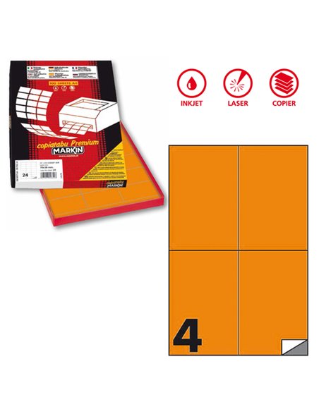 Etichetta adesiva C/519 arancio fluo 100fg A4 105x148,5mm (4et/fg) Markin X210C519F-AR MARKIN ETICHETTE CARTA COPY-LASER-INKJET