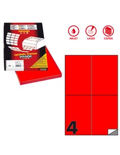 Etichetta adesiva C/519 rosso fluo 100fg A4 105x148,5mm (4et/fg) Markin X210C519F-RO MARKIN ETICHETTE CARTA COPY-LASER-INKJET