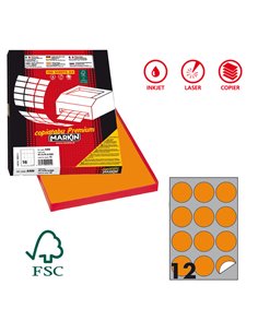 Etichetta adesiva R/310 arancio fluo 100fg A4 tonda Ø60mm (12et/fg) Markin X210R310F-AR