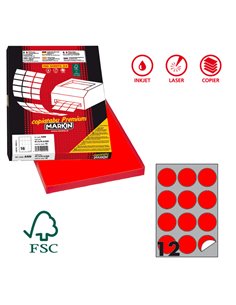 Etichetta adesiva R/310 rosso fluo 100fg A4 tonda Ø60mm (12et/fg) Markin X210R310F-RO MARKIN ETICHETTE CARTA COPY-LASER-INKJET