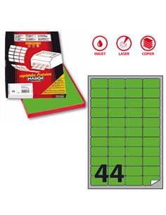 Etichetta adesiva A/406 verde fluo 100fg A4 47,5x25,5mm (44et/fg) Markin X210A406F-VE MARKIN ETICHETTE CARTA COPY-LASER-INKJET