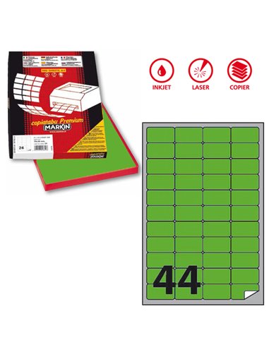 Etichetta adesiva A/406 verde fluo 100fg A4 47,5x25,5mm (44et/fg) Markin X210A406F-VE MARKIN ETICHETTE CARTA COPY-LASER-INKJET