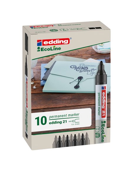 MARCATORE PERMANENTE 21 ECOLINE P.CONICA NERO EDDING 4-21001 EDDING SPECIALI (CD-VETRO-TESSUTI-ECC.)