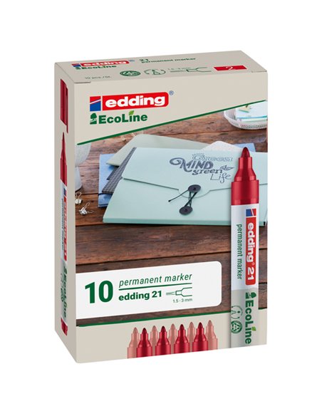 MARCATORE PERMANENTE 21 ECOLINE P.CONICA ROSSO EDDING 4-21002 EDDING SPECIALI (CD-VETRO-TESSUTI-ECC.)