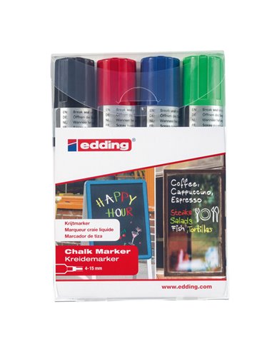 Busta 4 marcatori EDDING 4090 punta scalpello gesso liquido col.assortiti 4-4090-4999