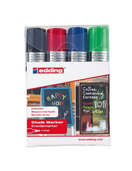 Busta 4 marcatori EDDING 4090 punta scalpello gesso liquido col.assortiti 4-4090-4999
