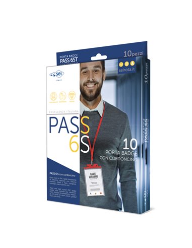 10 PORTANOME PASS 6S-P 10x15cm (A6) NEUTRO con CORDONCINO NERO 31841600 SEI ROTA PORTABADGE E ACCESSORI