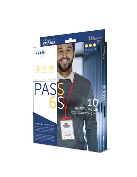 10 PORTANOME PASS 6S-P 10x15cm (A6) NEUTRO con CORDONCINO NERO 31841600 SEI ROTA PORTABADGE E ACCESSORI