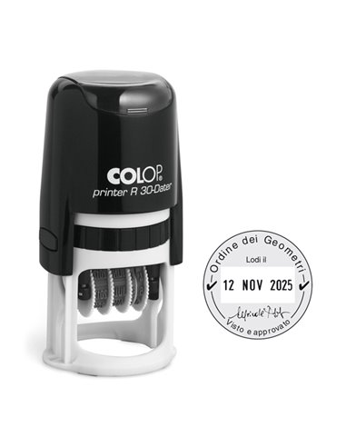 Timbro DATARIO R30 diametro 30mm 4righe autoinchiostrante personalizzabile COLOP PR.R30.DAT