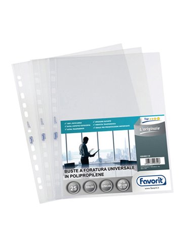 10 BUSTE FORATE LISCIO 30X42cm - Libro L'ORIGINALE FAVORIT 100460119 FAVORIT BUSTE A PERFORAZIONE UNIVERSALE