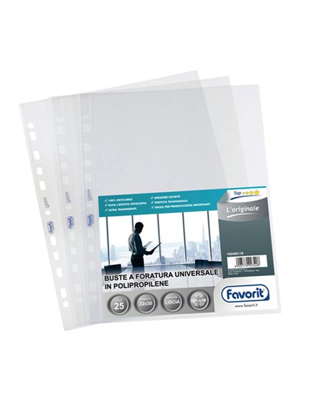 10 BUSTE FORATE LISCIO 30X42cm - Libro L'ORIGINALE FAVORIT 100460119 FAVORIT BUSTE A PERFORAZIONE UNIVERSALE
