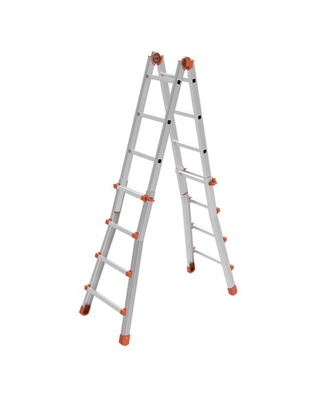 SCALA TELESCOPICA ALLUMINIO 8+8 GRADINI Squadra PiU' 21533 MARCHETTI SCALE E TRABATTELLI