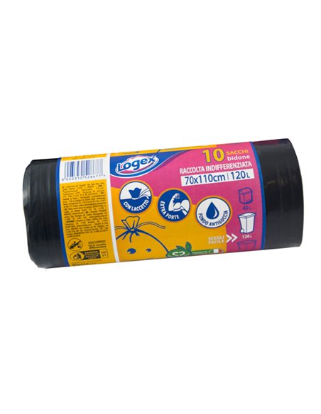10 sacchi immondizia 43µ 70X110 120Lt nero Logex C4LX-1918